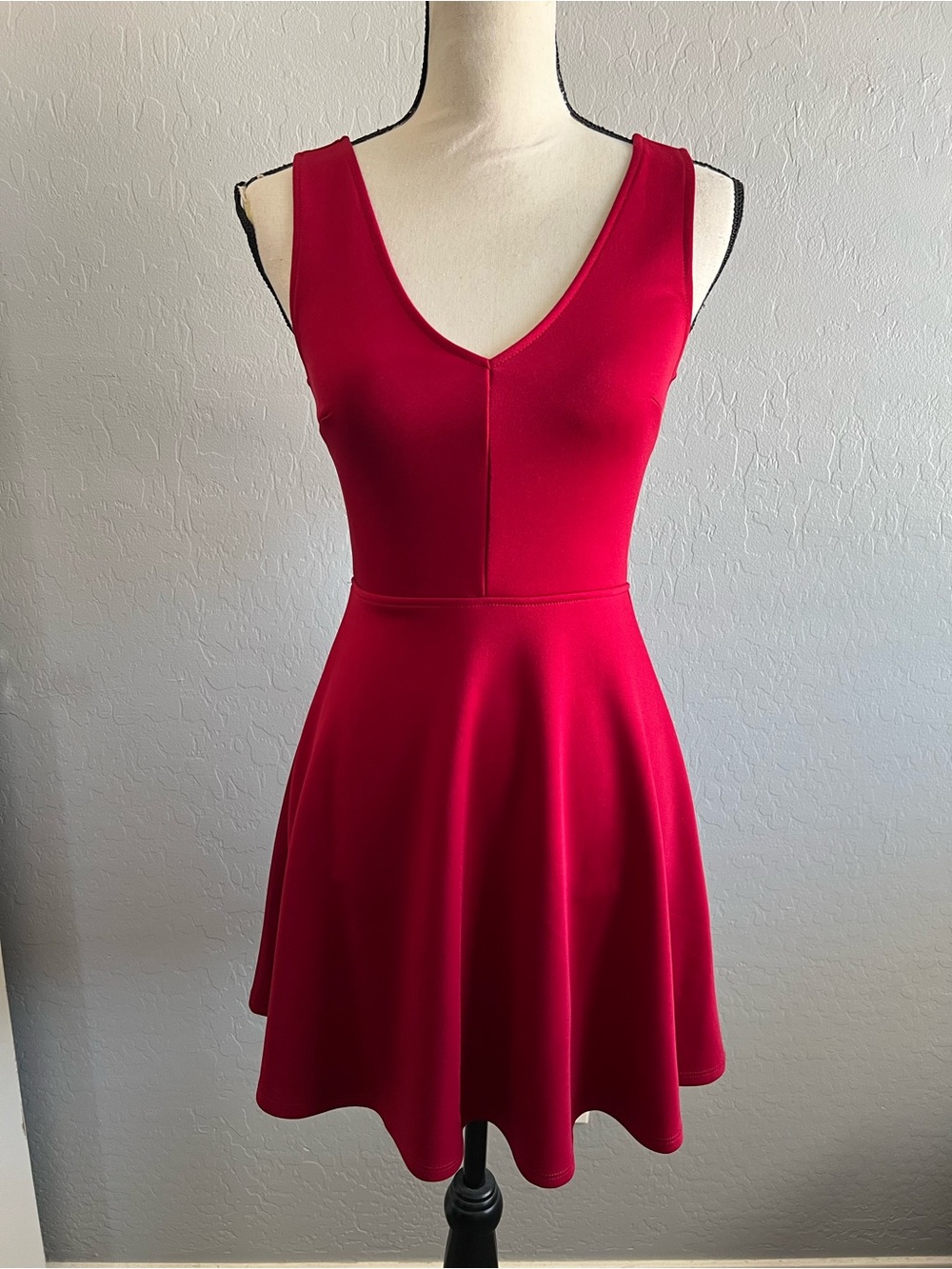 Forever 21 Sleeveless V-Neck Fit & Flare Dress in Deep Red